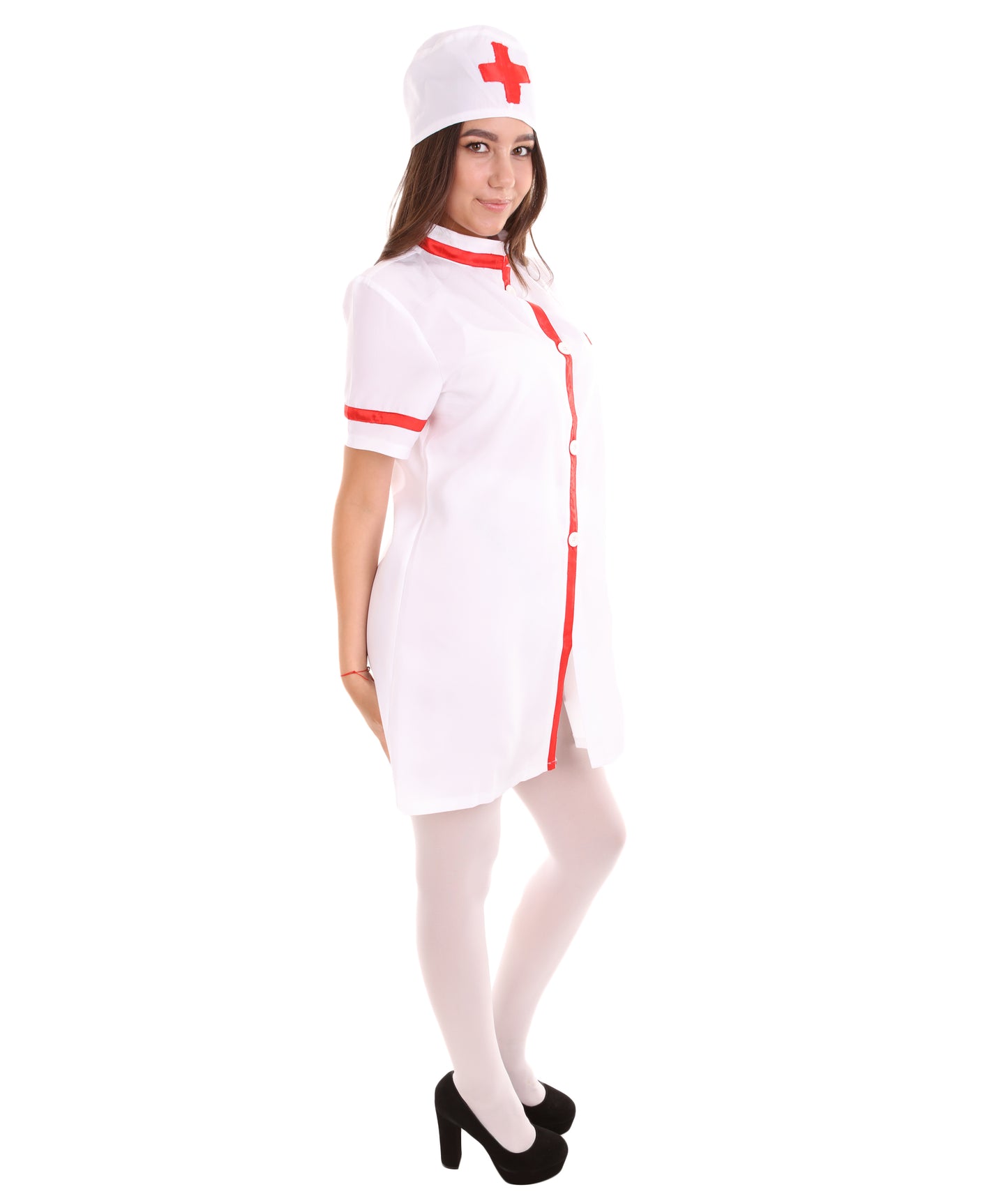 女性 JCO-420 のナースコスチューム ホワイトとレッドコスプレコスチューム