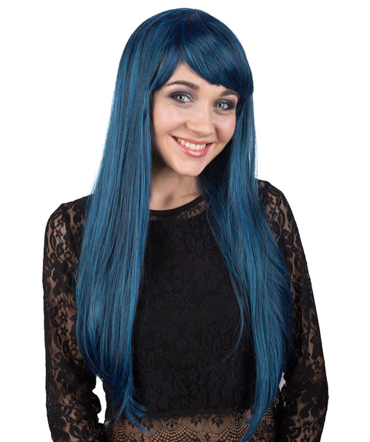 女性 ダークブルー ストレートミディアムレングス トレンディーウィッグ ダークブルー H-5357 プレミアムハロウィンウィッグ
