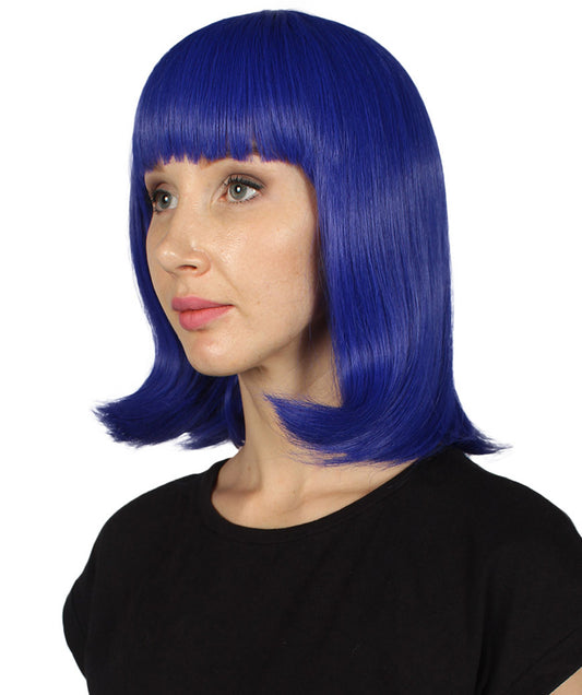 レディース ミディアムボブ コスプレ ウィッグ ブルー H-3372 プレミアム通気性 キャプレス キャップ