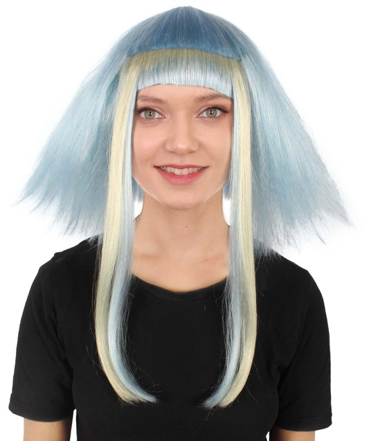 ハロウィンパーティープレミアムレディース H-5776 ライトブルーボブスタイルのハイライトヘアーポートレートウィッグ