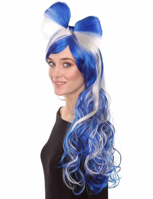 ブルーバタフライウィッグ ロングカーリーツートンカラー昆虫コスプレハロウィンウィッグ プレミアム通気性キャップレスキャップ H-283