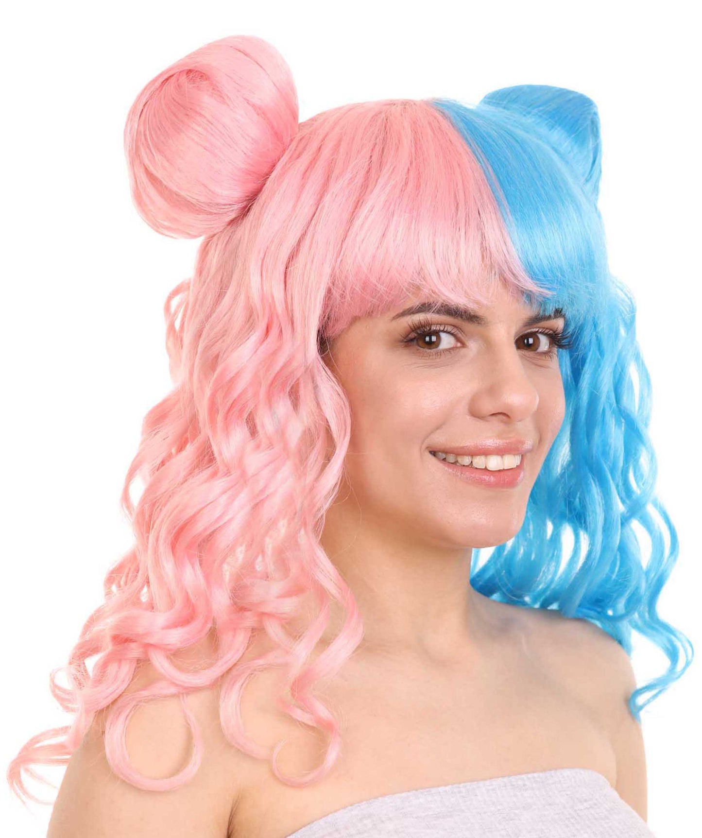 ツートーン ピンク&ブルー バンズウィッグ H-3569 セクシーコスプレパーティーハロウィンウィッグ プレミアム 通気性の良い キャップレスキャップ