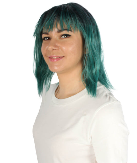 女性用ショルダーレングスバング波状コスプレウィッグ アッシュグリーン H-5229_25 ファンシースタイル プレミアムハロウィンパーティーウィッグコレクション