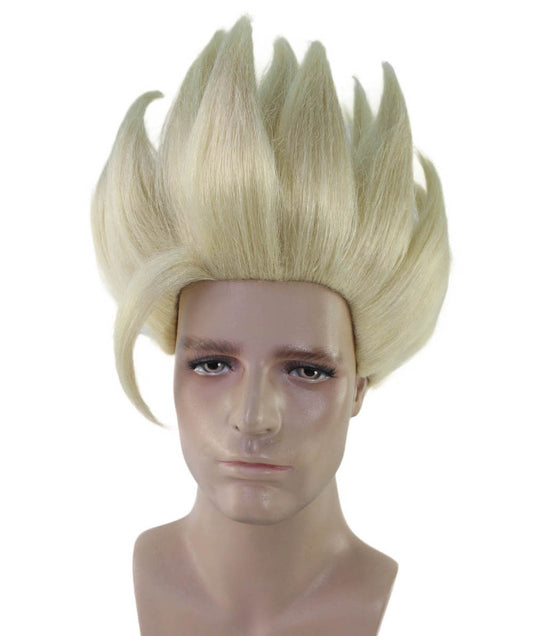 男性用「ドラゴンボールZ」孫悟飯スパイキーブロンドウィッグ H-4377 TV/映画ウィッグ プレミアム通気性キャップレスキャップ 耐炎合成繊維