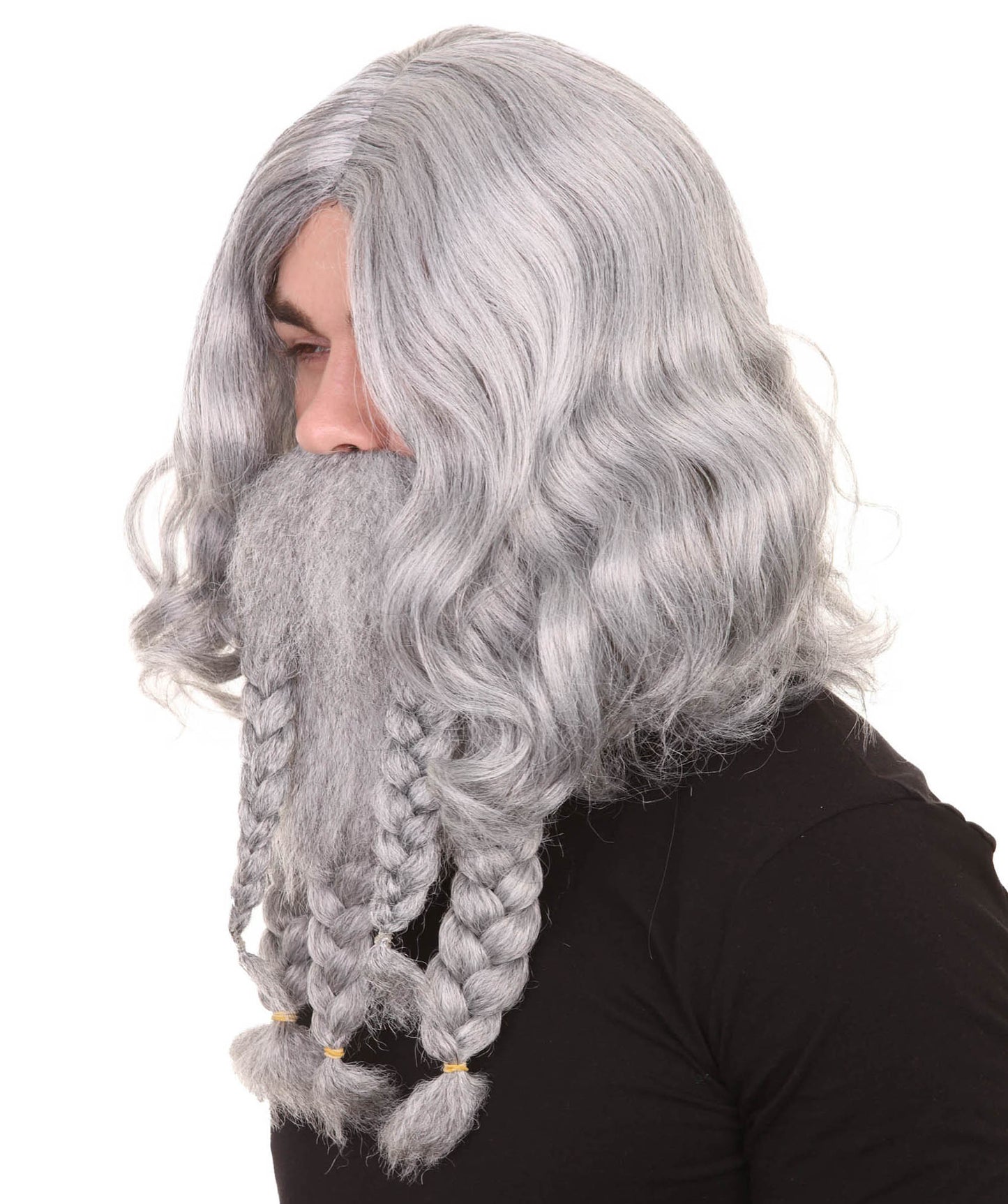 海の恐怖 海賊 グレー 男性 ウィッグ & フルビアード セット H-2376 コスプレ ハロウィン ウィッグ プレミアム 通気性のあるキャプレスキャップ