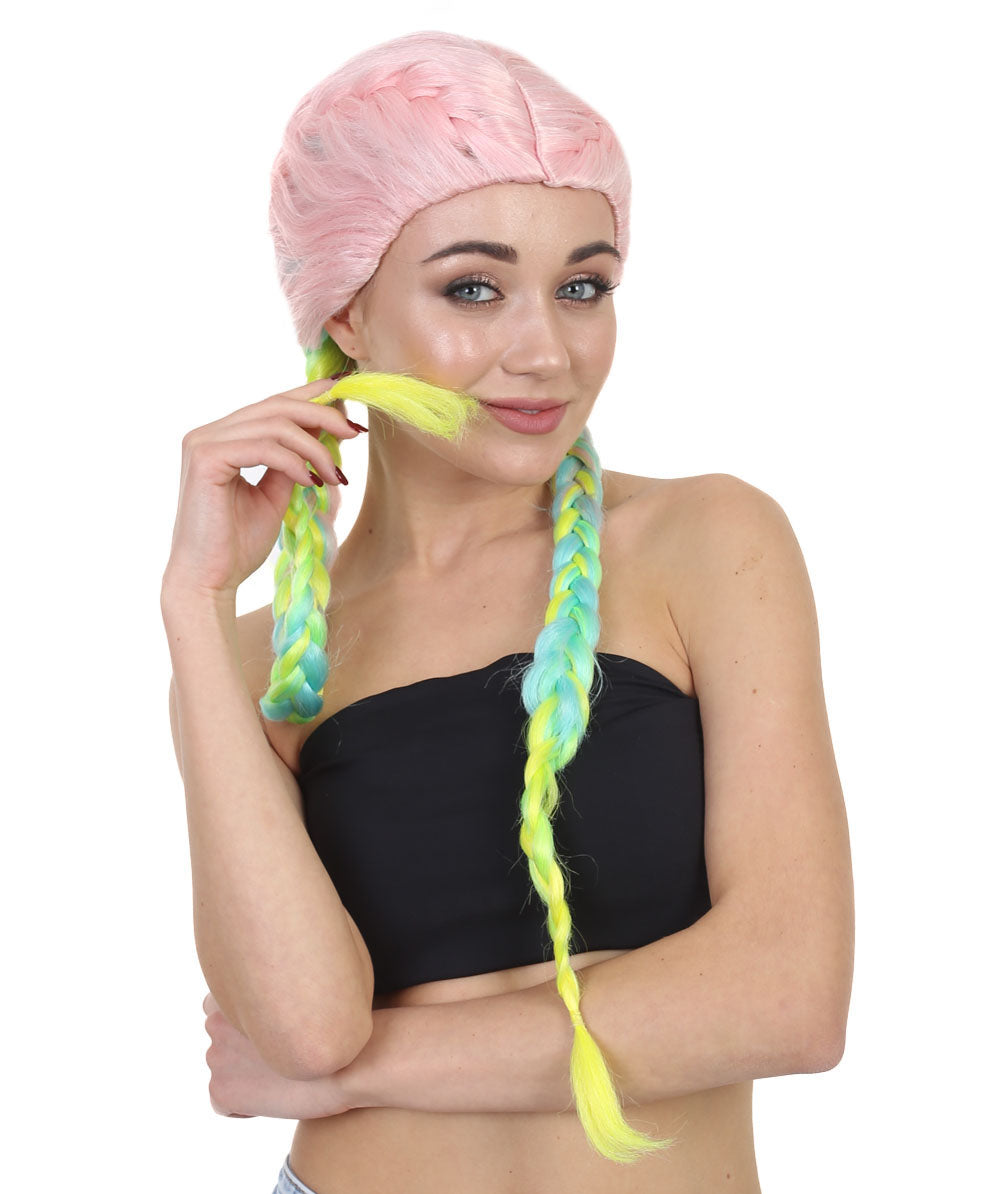Wigs2you ハロウィンパーティープレミアムレディース H-1823 華やかに見える独占コスプレウィッグ カイリー・ジェンナ レインボー三つ編みスタイル