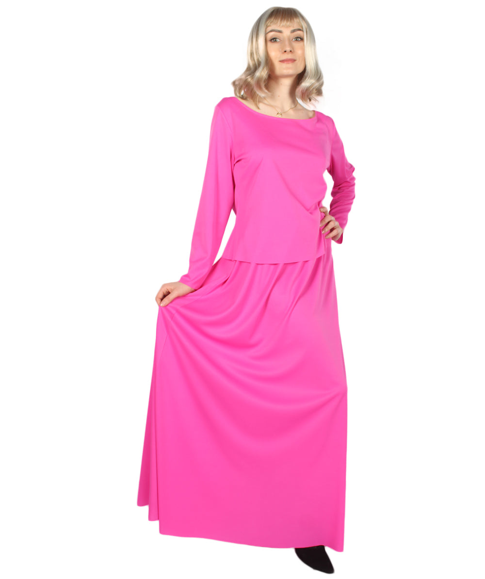 女性用 JCP-066_8 のシンプルなフクシャのドレス ハンドメイドコスプレ衣装とバッグ ボンネット付き