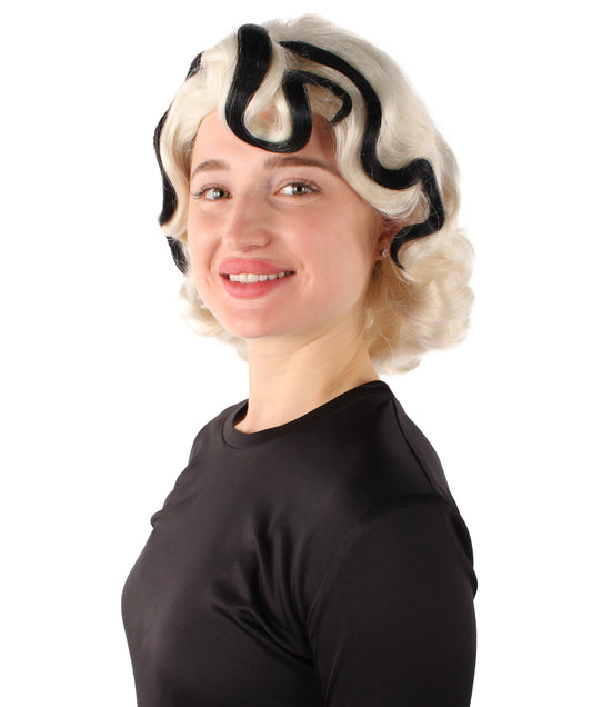 女性用H-5880 ドラッグクイーン ブラック アンド ホワイト ショート ウェービー ウィッグ ハロウィンに最適 難燃性合成ファイバー
