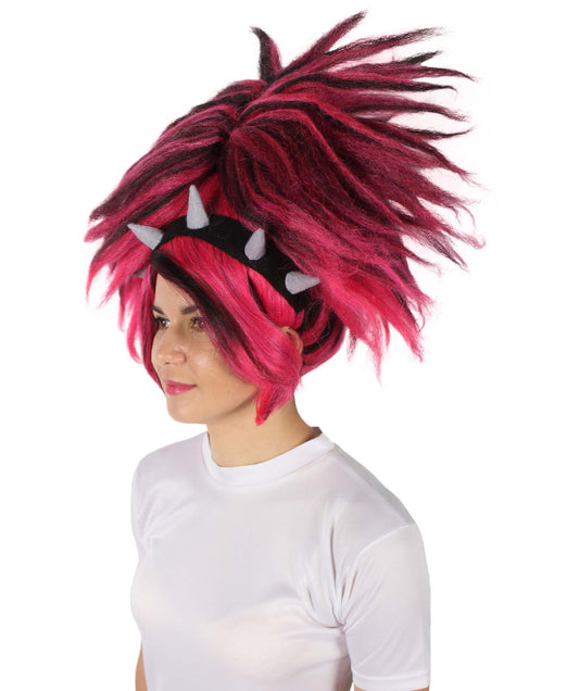 ハロウィンパーティープレミアムレディ H-5485 ピンクブラック パンクプリンセストロールロックウィッグ (黒バンドとグレイホーン付き)