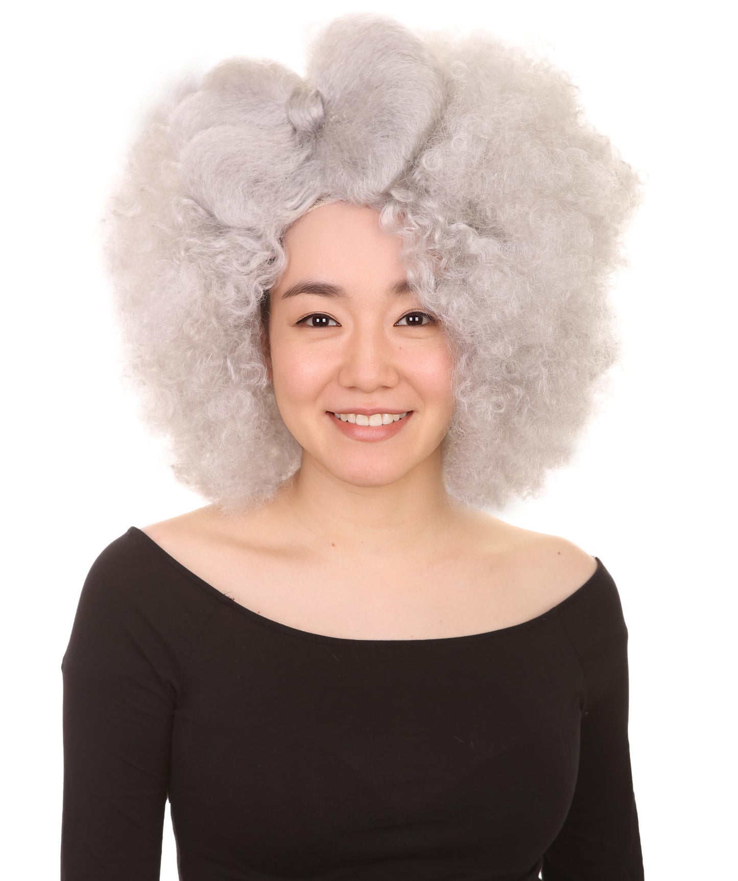 Wigs2you ハロウィン パーティー プレミアム レディース H-1250 着けやすい 快適なフィット感 グレー アフロ スモール ボウウィッグ