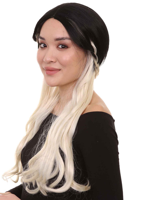 ブロンドの女子高生レディースウィッグ | ロングツートンカラーのコスプレハロウィンウィッグ | プレミアム通気性キャップレスキャップ H-411