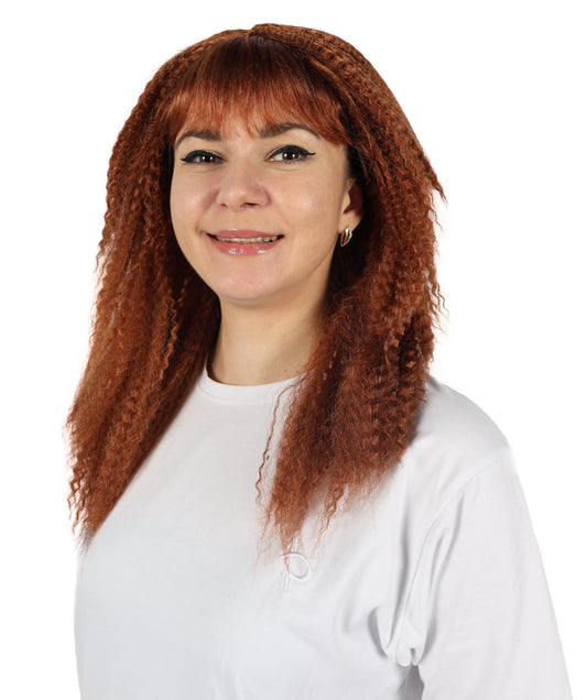 Wigs2you H-6886 大人女性用 レトロ80年代風 ボリュームのあるカーリーブラウン 17インチ ロッカークリンプウィッグ(前髪付き)|ハロウィン&コスプレウィッグ|難燃性合成繊維