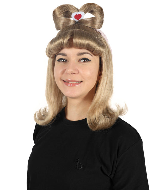 Wigs2you H-6889 大人女性用 スペイン歌手風 キュートなミディアムブロンドウィッグ 耳とリボン付き | ハロウィン・コスプレウィッグ | 難燃性合成繊維