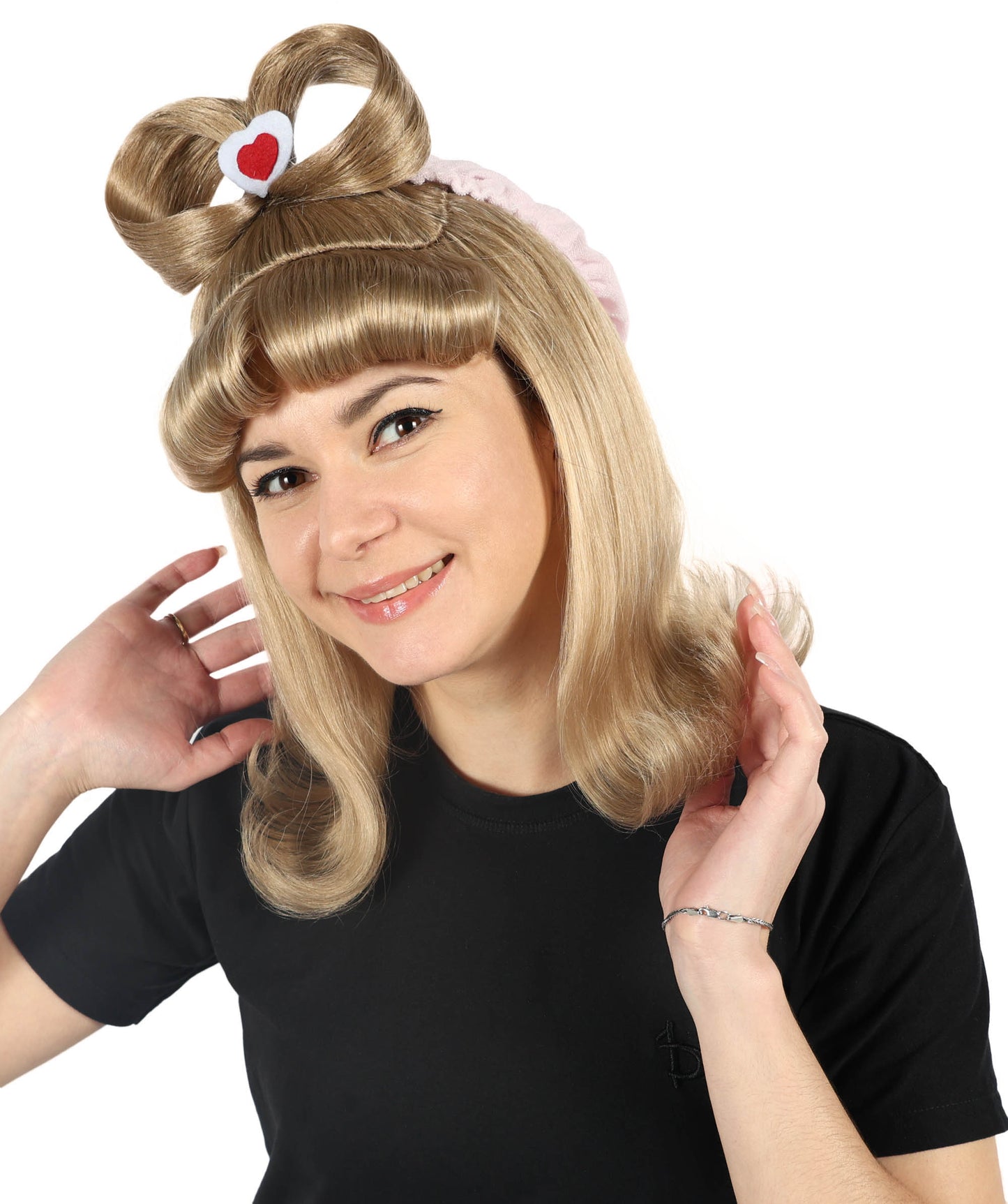 Wigs2you H-6889 大人女性用 スペイン歌手風 キュートなミディアムブロンドウィッグ 耳とリボン付き | ハロウィン・コスプレウィッグ | 難燃性合成繊維