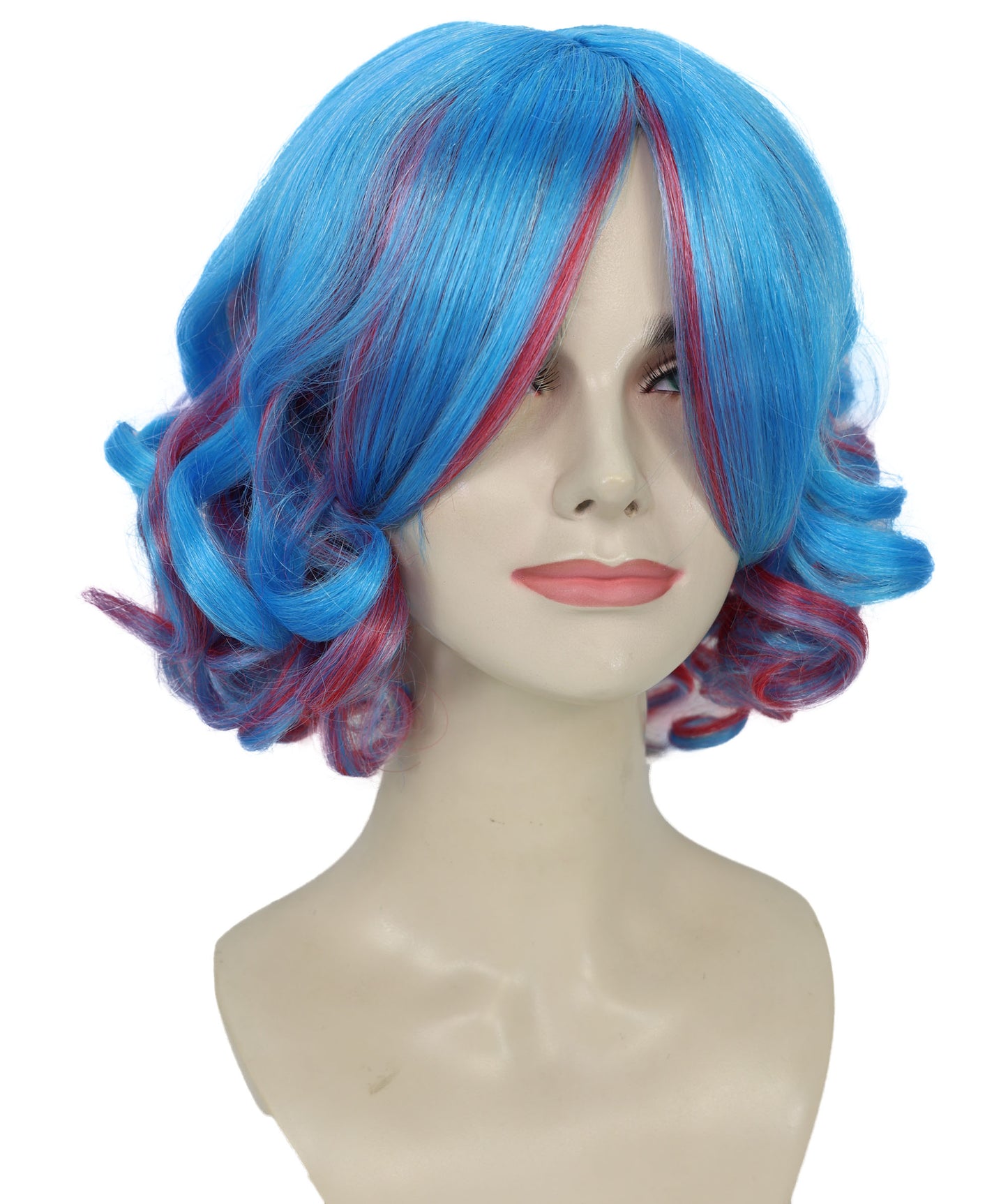 Wigs2you H-6935 大人女性用ショートカーリーマルチカラーウィッグ – 鮮やかな合成繊維で、フェスティバルやアニメコンベンションに最適です。通気性のあるキャップレスキャップ