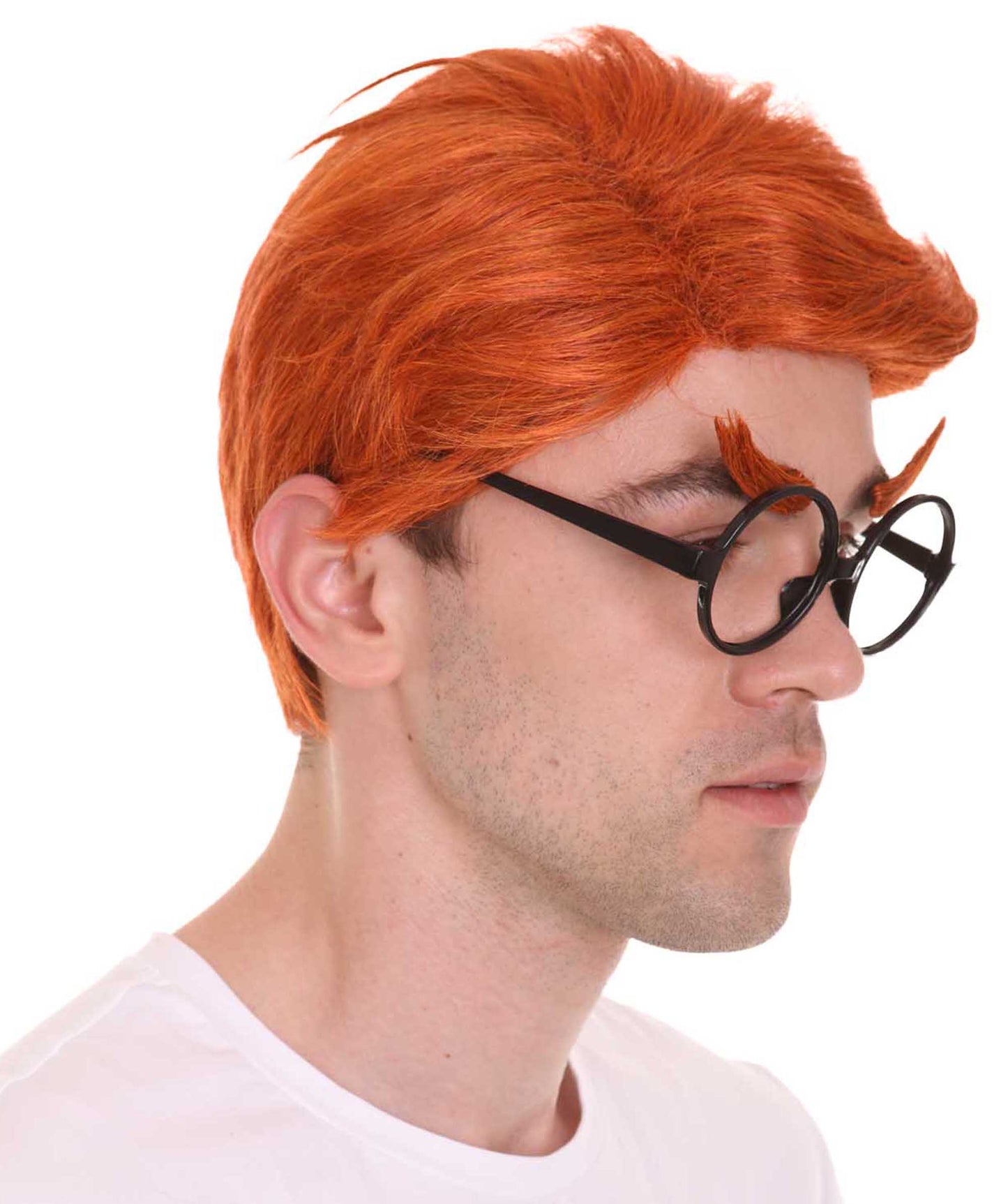 ハロウィンパーティープレミアム H-4853 男性用ショートファニーウィッグ、眼鏡付き