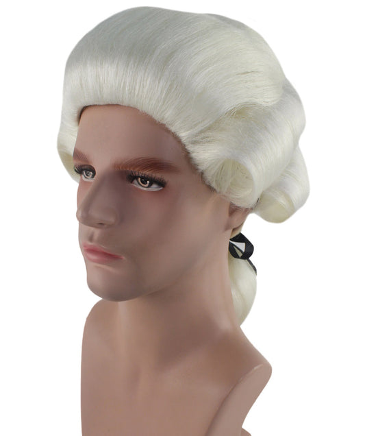 男性用コロニアルカーリーホワイトウィッグ H-4333 プレミアム通気性キャップレスキャップ