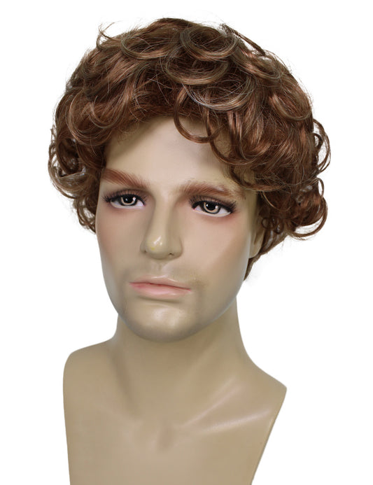 ハロウィンパーティ プレミアムメンズ H-5538 ゲイロックアイコンウィッグ ウォームブラウン ショートカーリー 70年代ポップヘアスタイル 合成繊維の髪