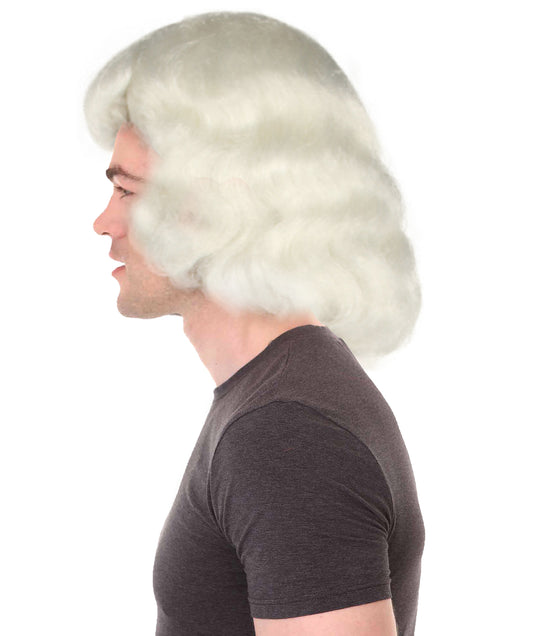男性用コロニアルウェービーホワイト歴史的ウィッグ H-4329 プレミアム通気性キャップレスキャップ
