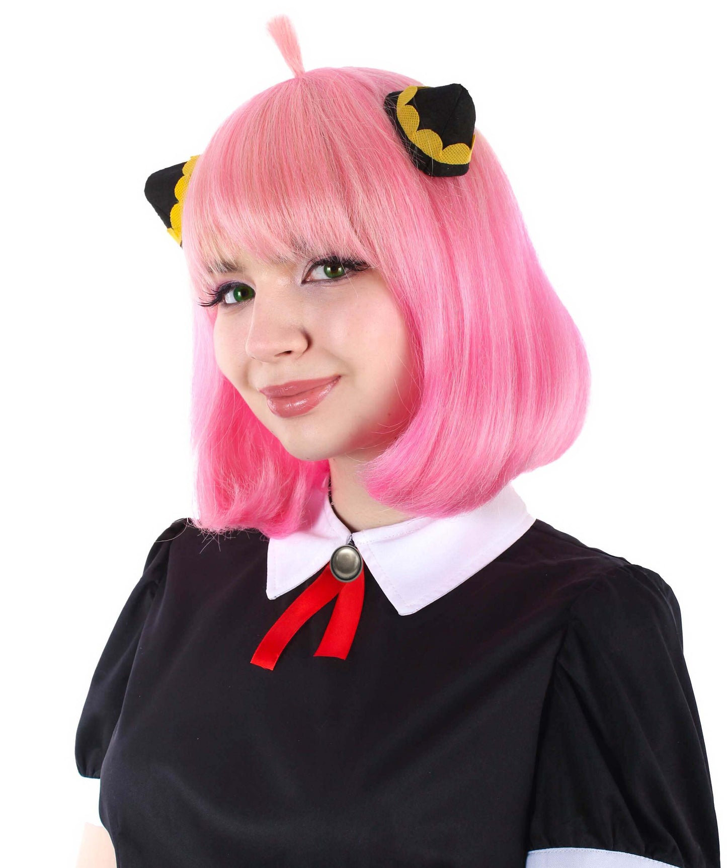 大人向け女性用 H-5805 日本のアニメシリーズ ショート&ピンク ストレート ボブ ウィッグ ハロウィンに最適 難燃性合成ファイバー