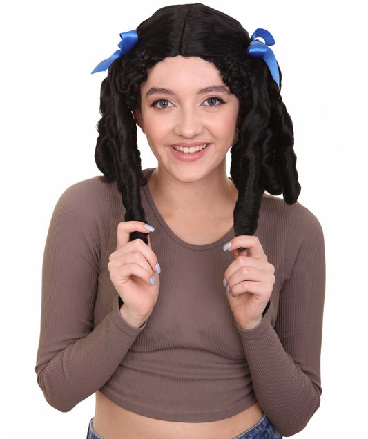 18世紀コロニアルレディ ブラックウィッグ H-4509 歴史的ウィッグ プレミアム通気性キャップレスキャップ