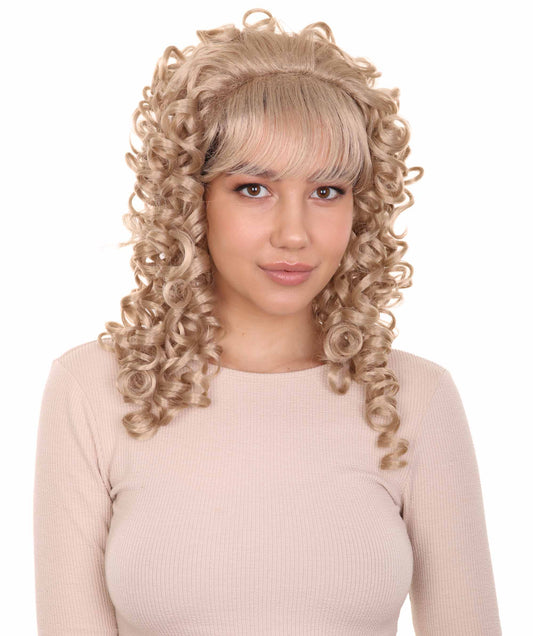 ハロウィンパーティープレミアム H-4119 コロニアルレディブロンドウィッグ カーリーヒストリカルウィッグ プレミアム通気性のキャップレスキャップ
