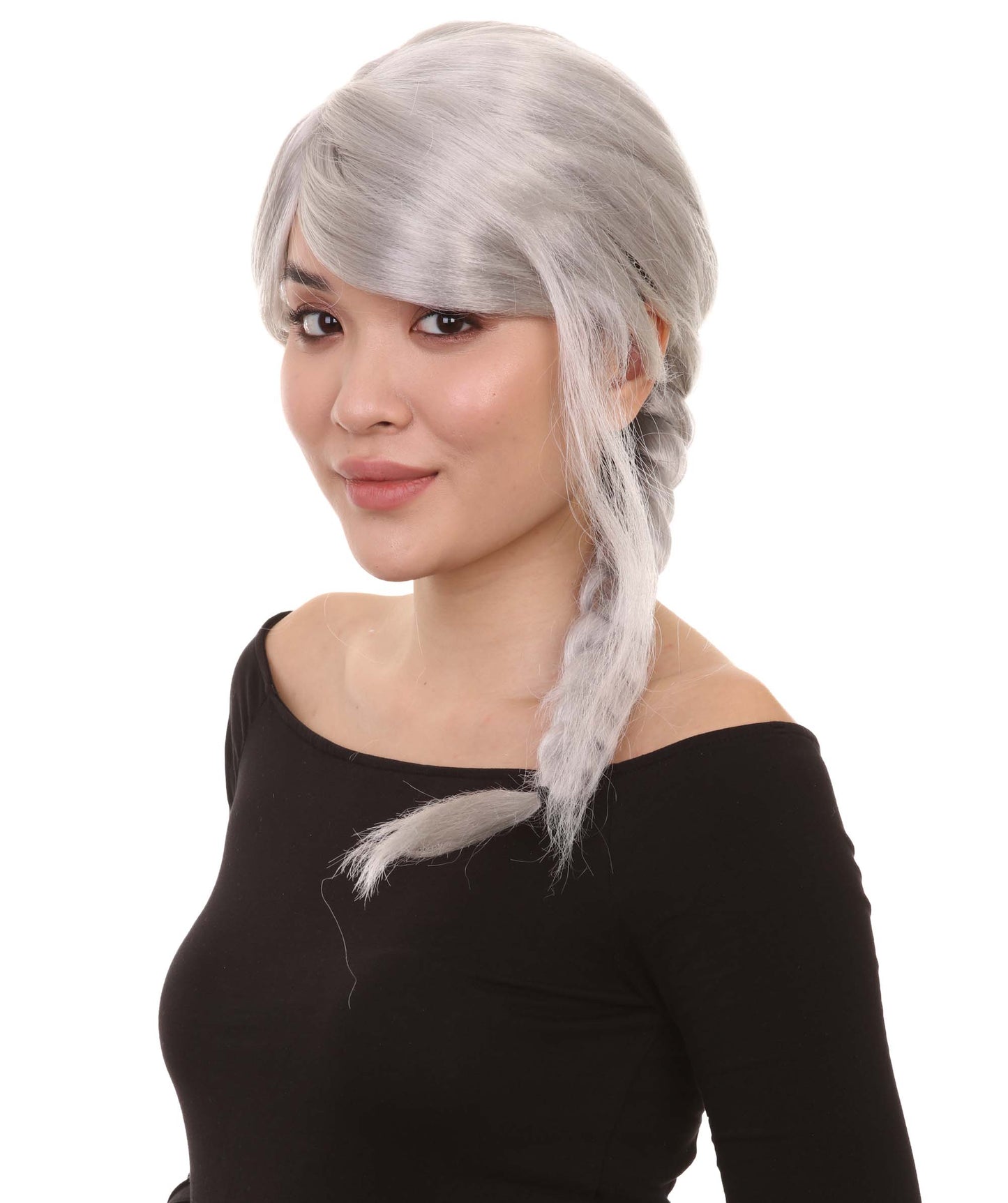 Wigs2you ハロウィン パーティー プレミアム レディース H-1176 快適なフィット感 グレー 編み込みウィッグ