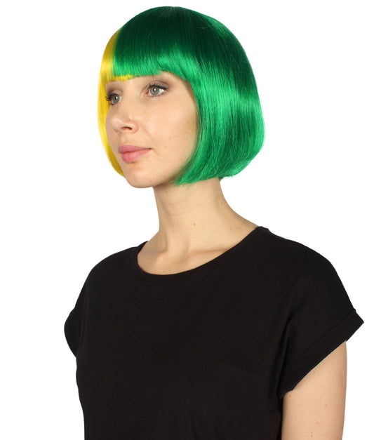ハロウィンパーティープレミアムレディース H-4063 二色調イエロー&グリーンショートボブウィッグコレクション
