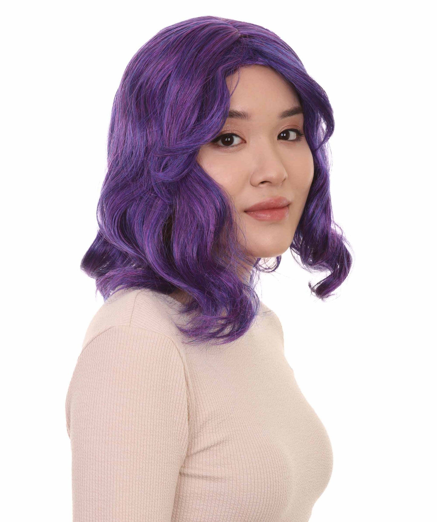 婦人用映画かつら|紫の黒いセクシーなコスプレ党ハロウィンかつら|割増空気を通すCaplessなキャップH-480