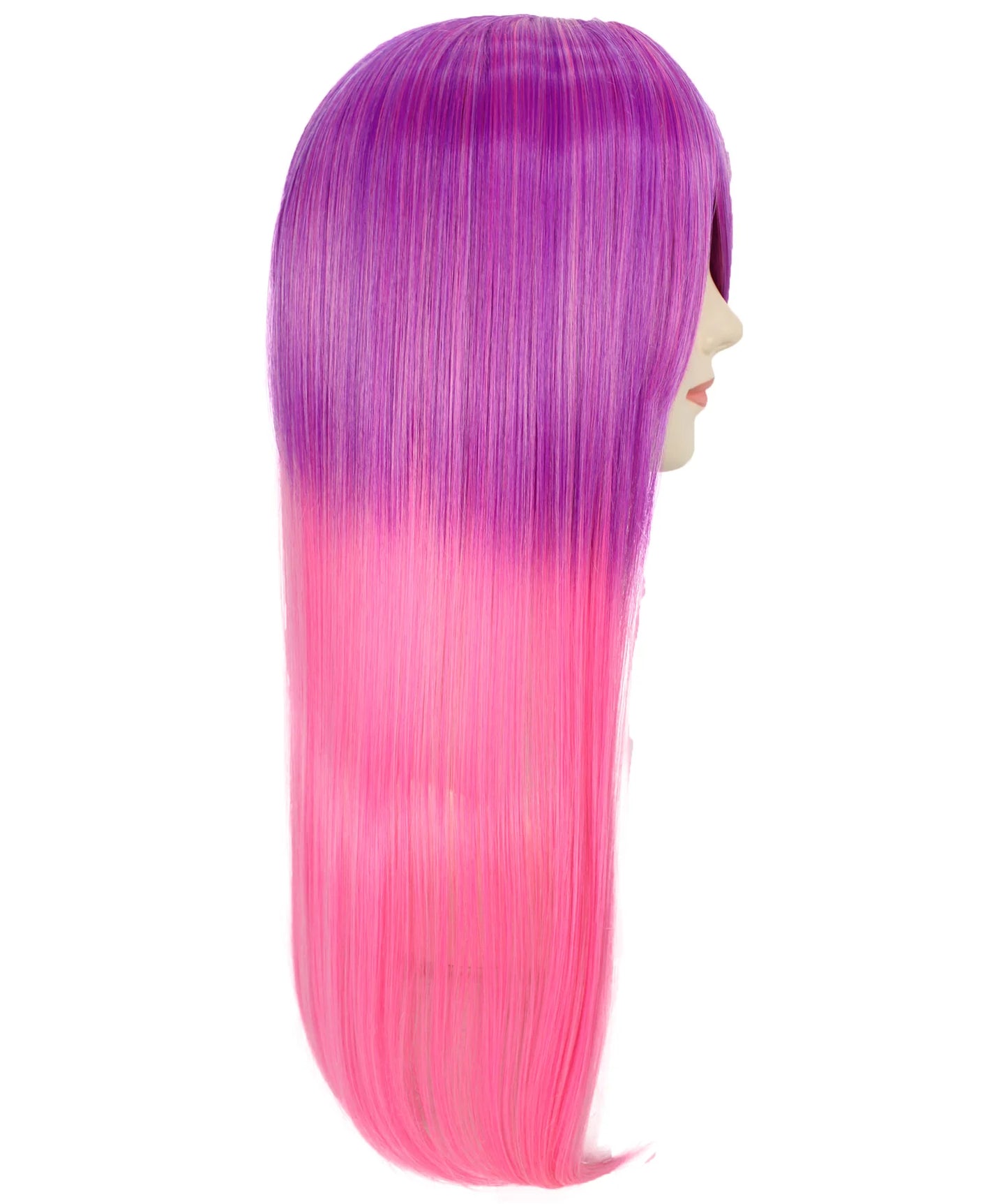 女性 ピンク ロング ストレートウィッグ H-5103 プレミアム 通気性の良いキャップレスキャップ