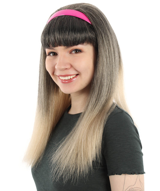 大人向け女性用 H-5802 アニメ レッドパンダ ムービー 韓国 ブラック&ブロンド ウィッグ ハロウィンに最適 難燃性合成ファイバー