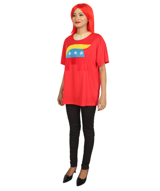 大人用女性向け JCO-174_2 エレファント プレジデント ヘアスタイル T-シャツ コスチューム レッド ハロウィン コスチューム