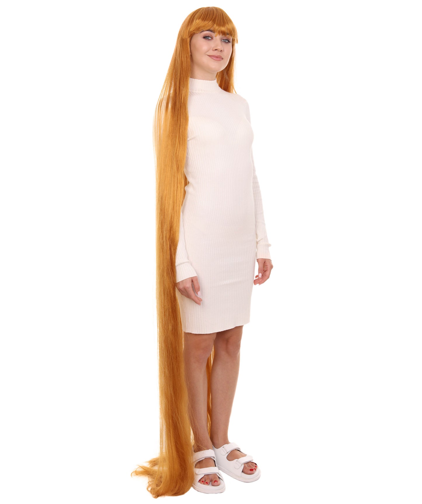 70エクストラロングゴールデンブラウン女性用ウィッグコレクション H-3251 華やかなハロウィンウィッグ プレミアム通気性のあるキャップレスキャップ