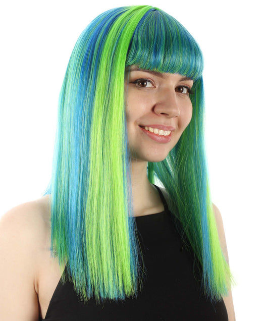 女性 18インチ シルキーな中程度のストレート長さ ディーバウィッグ グリーンオンブレ H-5378_29 合成繊維の髪 バングス付き ハロウィーン パーティーウィッグ