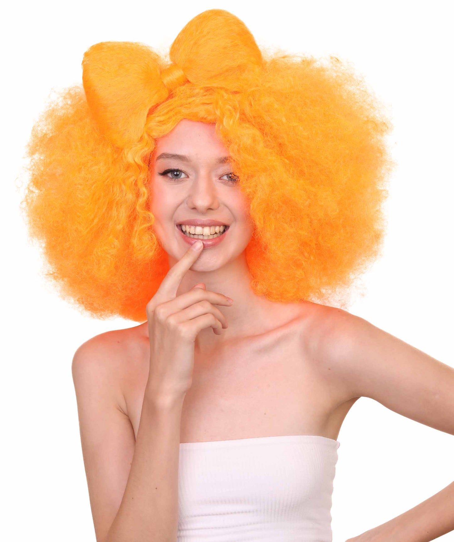 Wigs2you ハロウィン パーティー プレミアム レディース H-1234 着けやすい 快適なフィット感 パンプキン オレンジ アフロ スモール ボウウィッグ