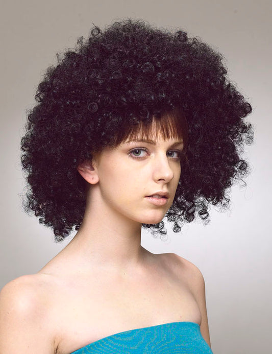 レディースファッション W-313 カーリーブラックアフロウィッグ 合成繊維 パーティーに最適