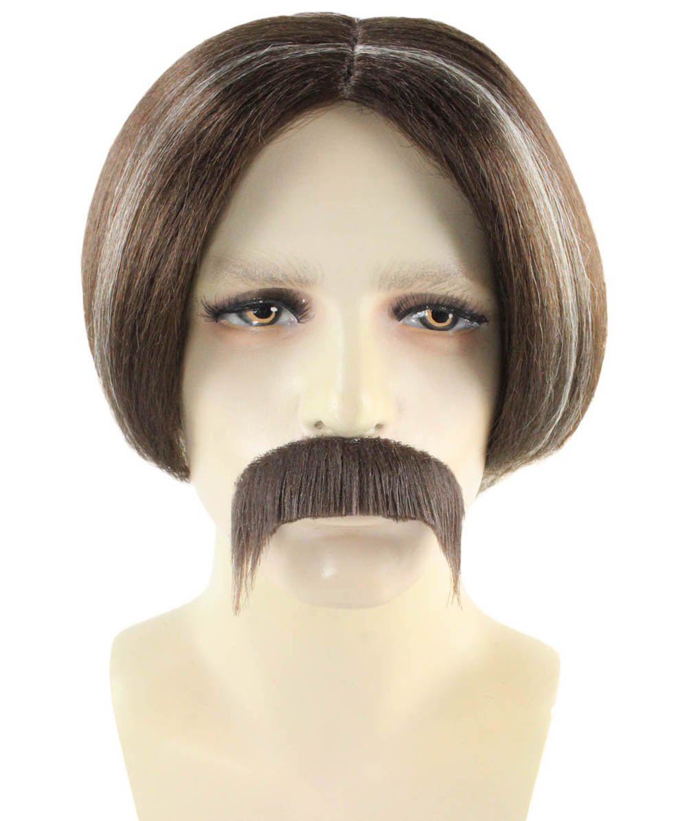 男性用 ブラウン ウィッグ ムースタッシュ セット H-2369 コスプレ ハロウィン ウィッグ プレミアム 通気性のあるキャプレスキャップ