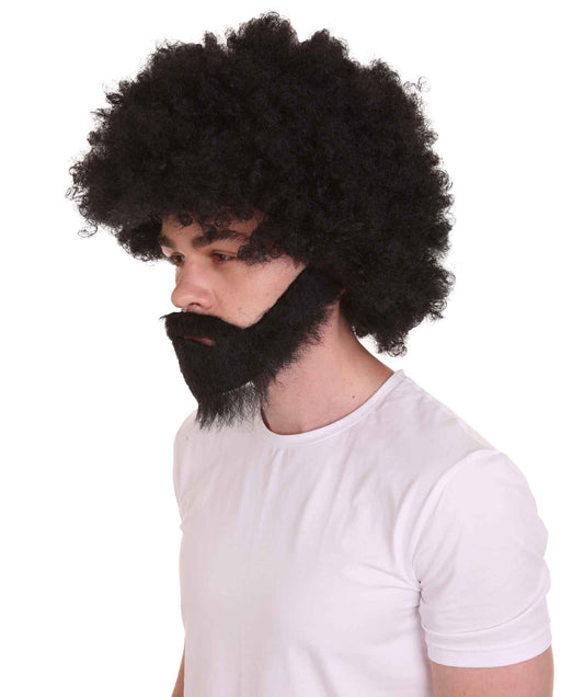 大人 男女兼用 80年代 画家風 アフロウィッグ 顎髭と口髭セット ブラック H-5133 シンプルでクラシックなセレブコスチューム プレミアムハロウィンウィッグ
