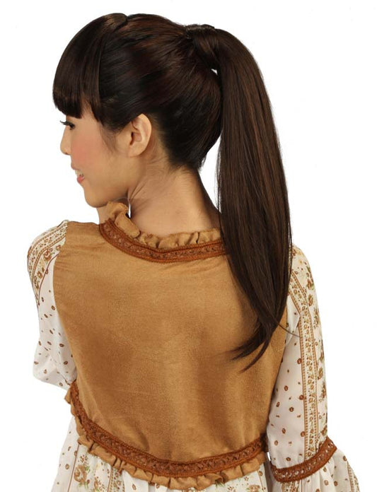 レディースファッション WS-5008 ポニーテール ヒートスタイリング可能 ミディアムブラウン ストレート スタイリッシュポニーテールウィッグ 合成繊維