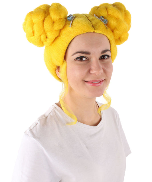 プレミアムレディースH-5918 ポップスター イエローグラマーウィッグ ハロウィンやコスプレに最適 難燃性合成繊維