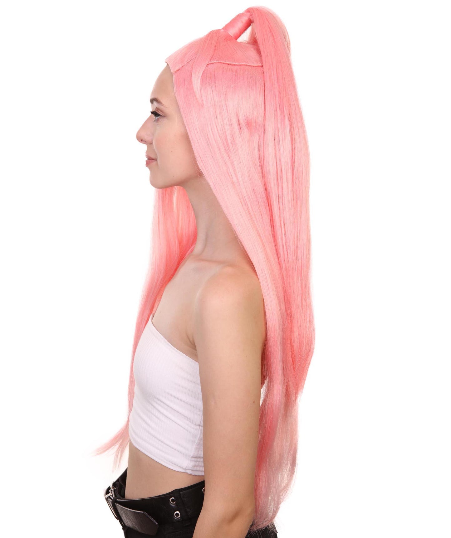 ハロウィンパーティプレミアム H-5239 レディース ガガクロマチックアイコンの半アップ半ダウンの長いウィッグ ピンク