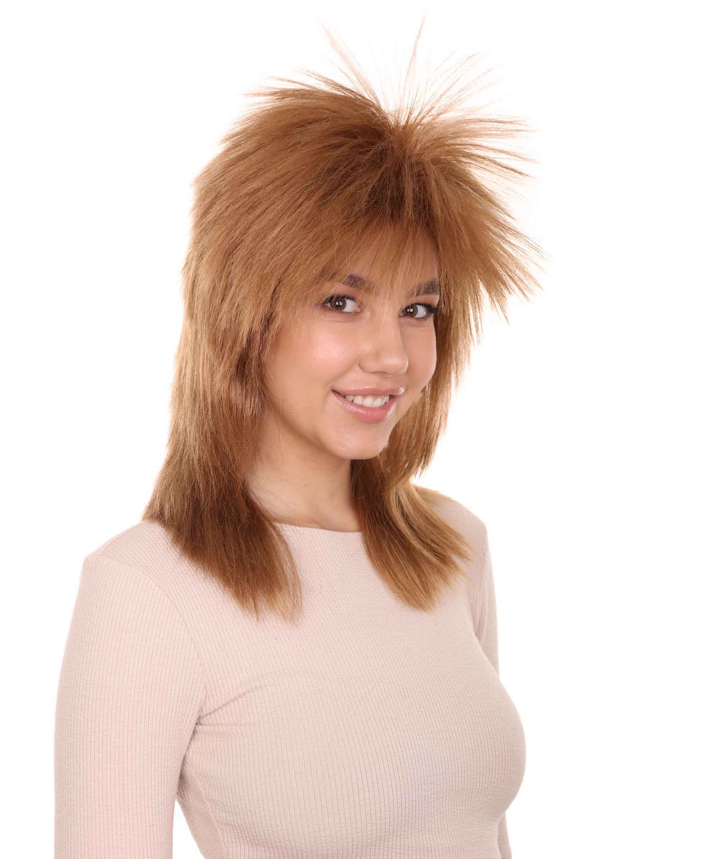 Wigs2you ハロウィン パーティー プレミアム H-1330 簡単に着用でき 快適なフィット感 80 年代女性 Lt ブラウン ロッカー スタイルウィッグ