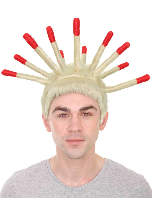 メンズ H-5686 ラッパー スパイキードレッドロック ブロンドとレッドティップ ウィッグ ハロウィンに最適な難燃合成ファイバー