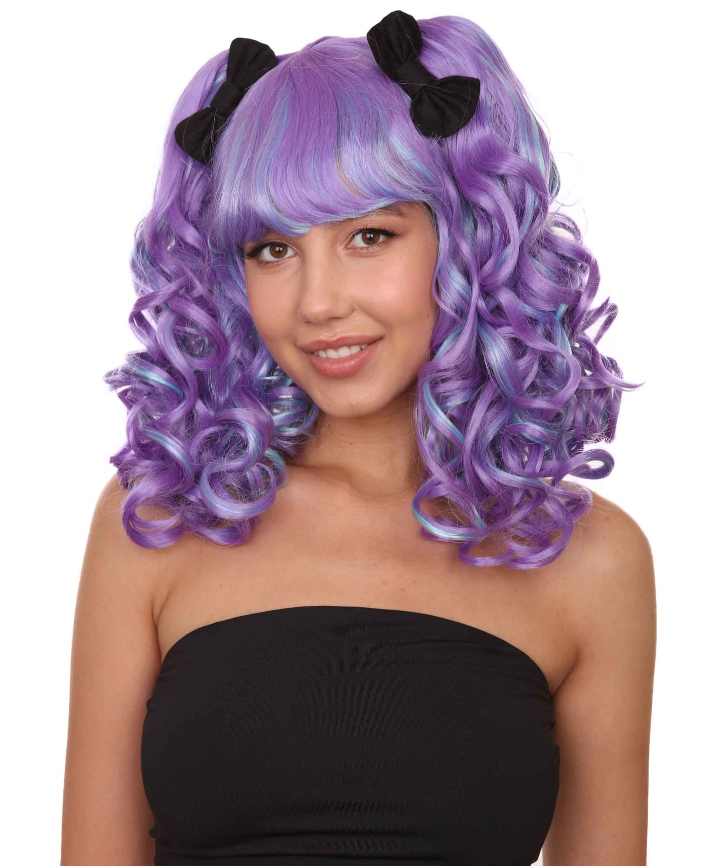 ロリータ ロングウェービーポニーテール コスプレウィッグ H-3577 ファンシーパーティーイベント用 ハロウィンウィッグ プレミアム 通気性の良い キャップレスキャップ