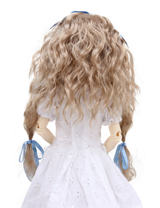 3つのかわいいリボンがついた 柔らかなカールの美しいプリンセスヘアスタイル WD60-001 ドールウィッグ ライトブロンドの色
