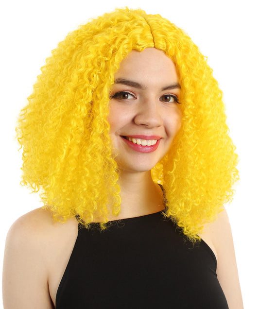 女性用ショルダーレングスカーリーウィッチウィッグ イエロー H-5374_5 合成繊維ヘア ハロウィンパーティーウィッグコレクション