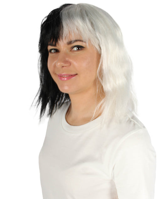 女性用ショルダーレングスバング波状コスプレウィッグ ホワイト&ブラック H-5229_22 ファンシースタイル プレミアムハロウィンパーティーウィッグコレクション