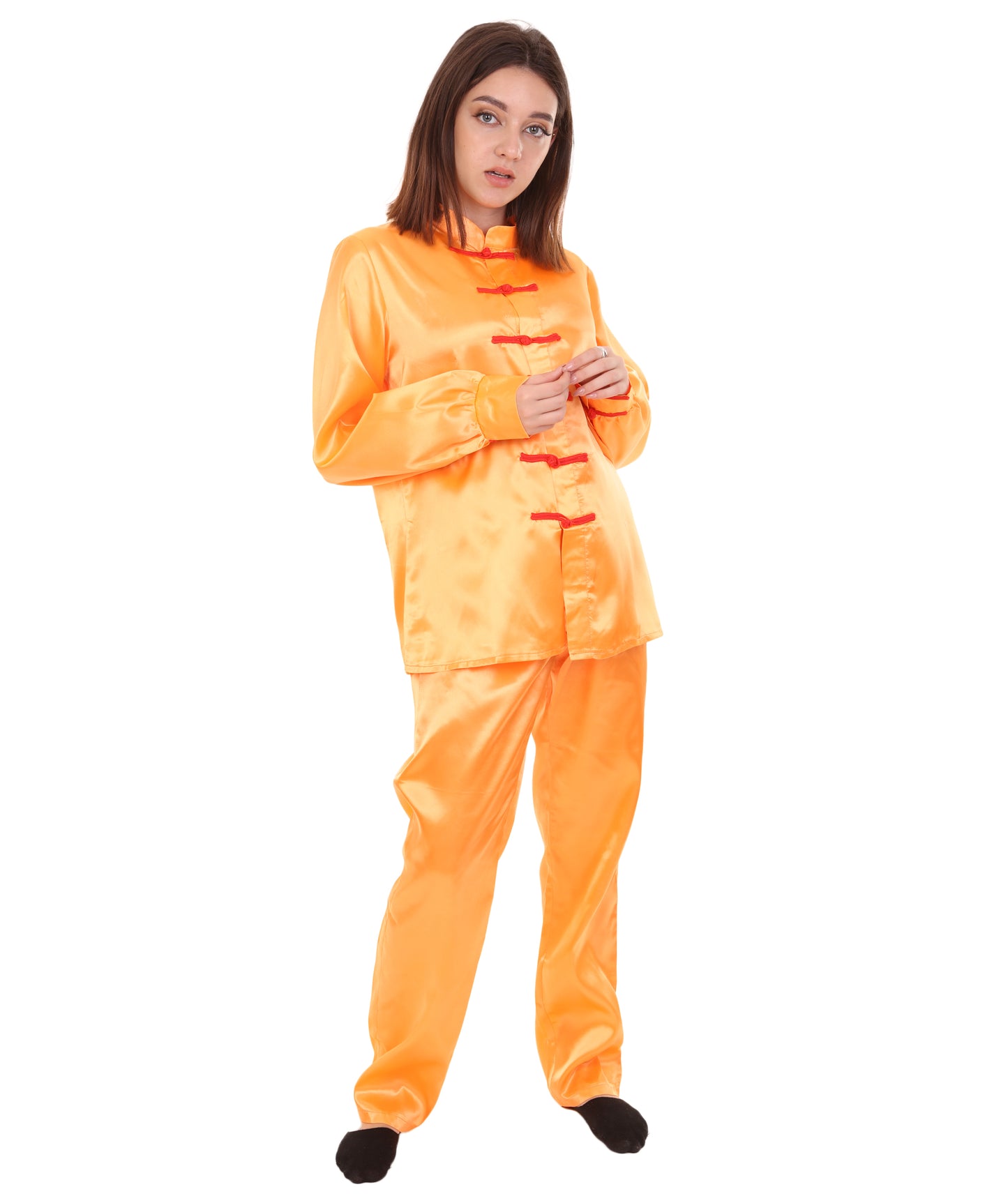 大人用ウィメンズ JCO-270_10 中国の伝統的なカンフー オレンジサテン 制服 コスプレ衣装