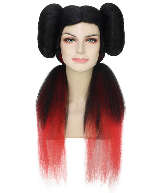 レディース H-5944 ブラックとレッド メッシー スペース バン ウィッグ パーティーに最適 難燃性合成ファイバー