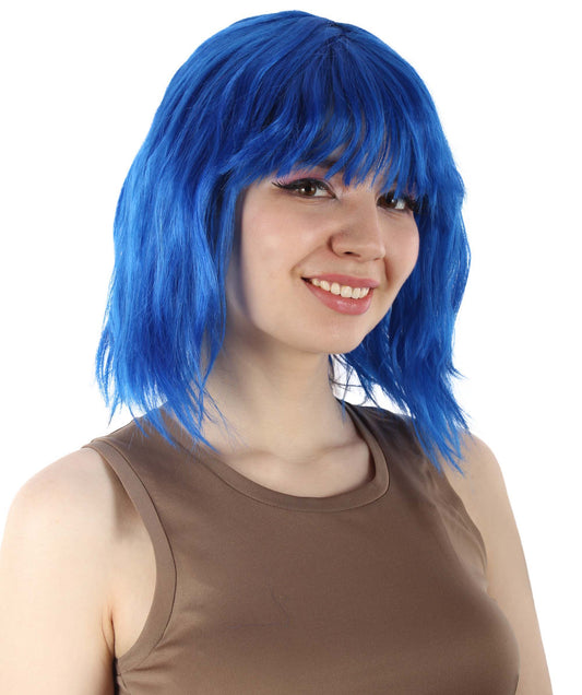女性用 肩までの長さの前髪つき ウェービーコスプレウィッグ 濃い青 H-5229_9 ファンシースタイル プレミアムハロウィンパーティーウィッグコレクション